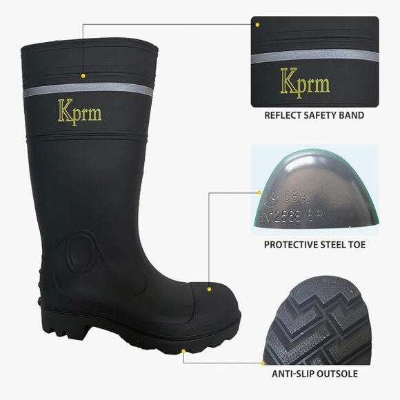 Kprm Steel Toe Waterproof Rain Boots & Fishing Boot Outdoor Non-Slip Work Boots - Picture 4 of 7